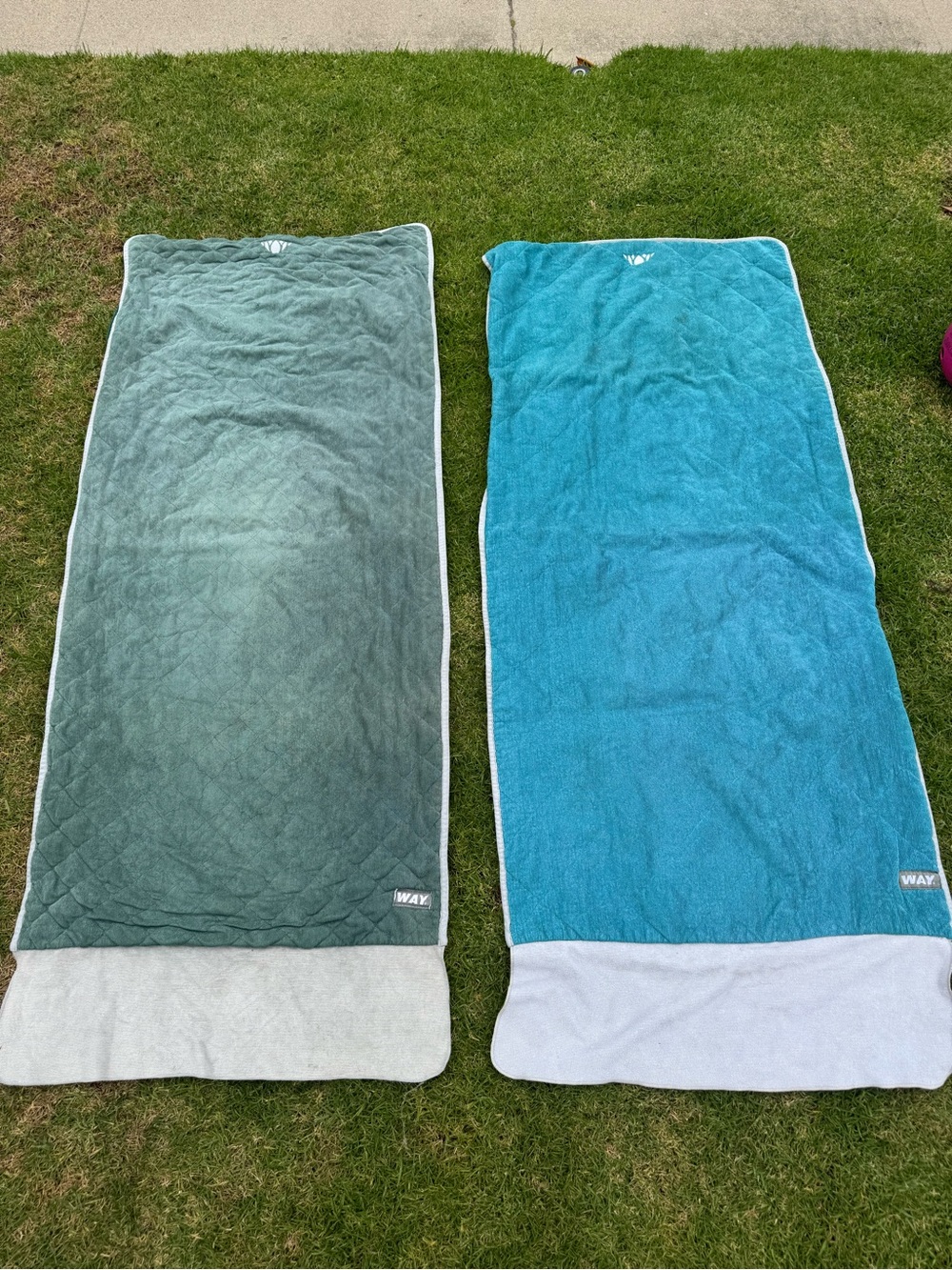 WAY hot yoga mats x 2 / Convertible Beach Towel - Teal & Seafoam Duo